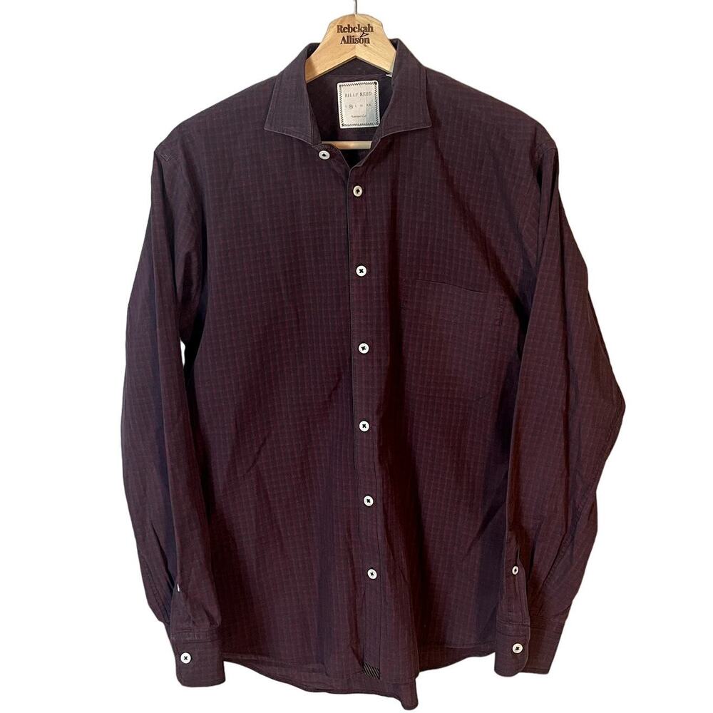 Billy Reid Red & Charcoal Checked Print Button Up… - image 1